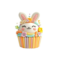 Adorable Easter Bunny Cupcake 3D Render of a Pastel-Colored Bunny-Shaped Dessert