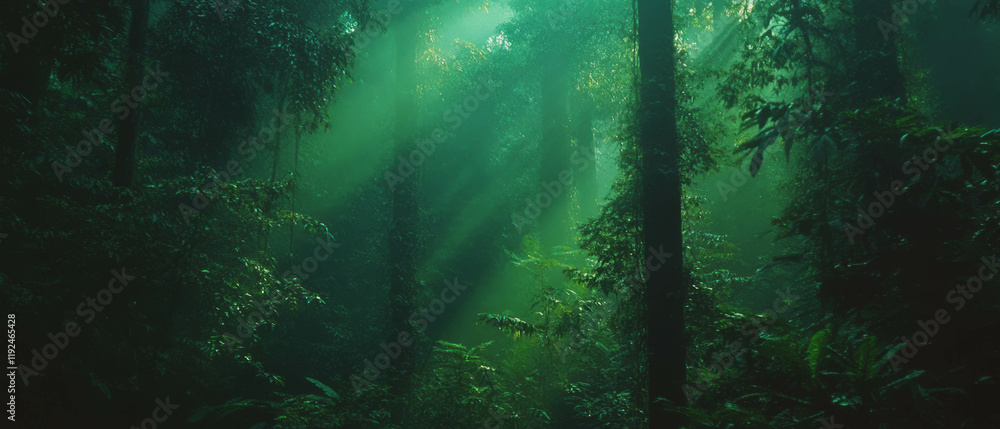 Poster Calming green gradients create soothing atmosphere in tranquil forest setting