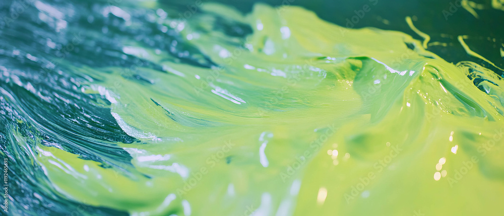 Poster vibrant green paint merges with abstract strokes in expressive artistic creation