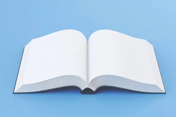 A single open book lying on a blue surface, possibly for reading or study