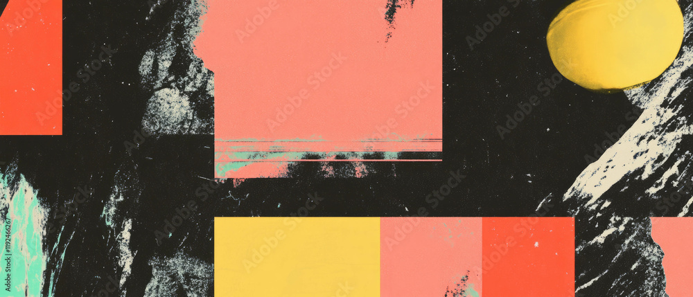 Poster exploring grunge textures with geometric shapes in punk-inspired design aesthetics