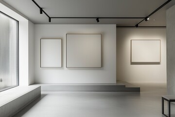 Gallery with eight frames, soft lighting highlighting the simplicity.
