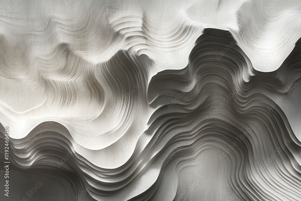 Poster abstract 3d render of layered wavy fabric texture in neutral tones.