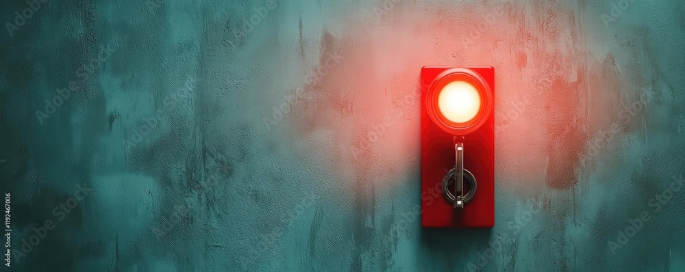 Poster fire alarm idea. a bright red emergency light mounted on a textured wall, symbolizing alertness and 