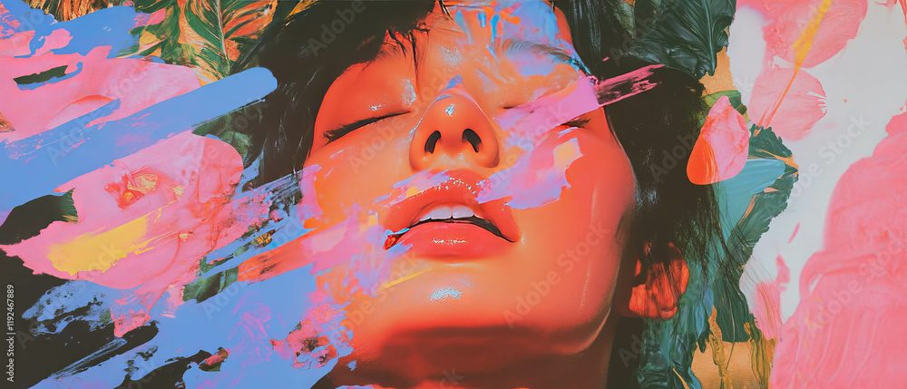 Poster vibrant colors and intense expression evoke emotion in a captivating artistic portrayal