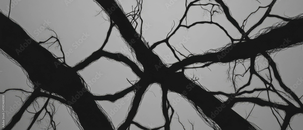 Poster Complex networks of interconnected lines weaving through space and branching into forms