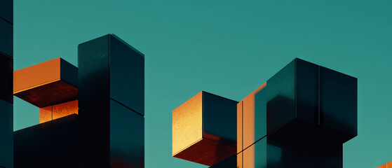 Dynamic interlocking cubes create a striking modern architectural form under the sky