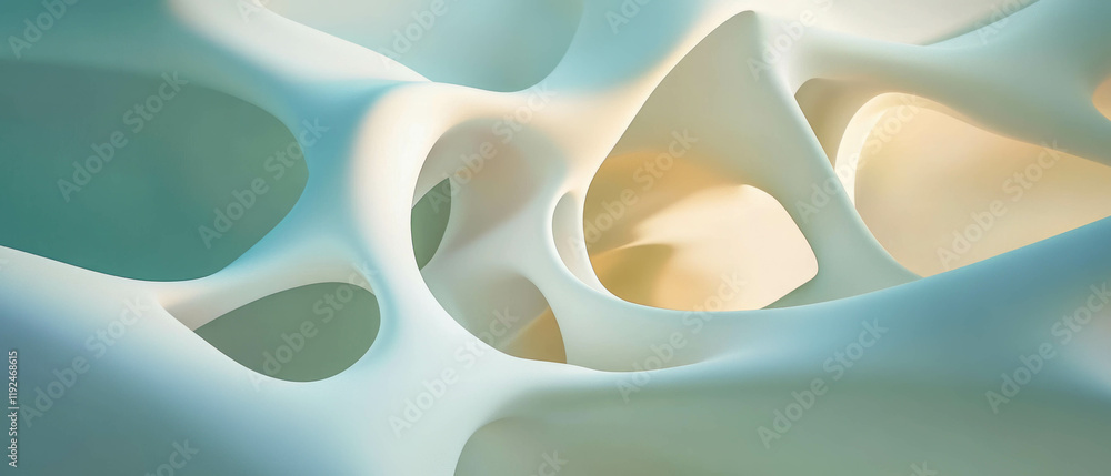 Poster Intertwined shapes create an abstract flow of organic forms in soft pastel tones