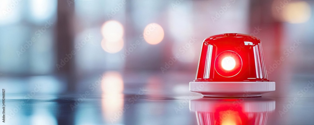 Poster fire alarm idea. close-up of a red emergency light signaling an alert in a modern environment.