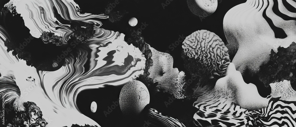 Aufkleber Complex intertwining patterns create an intricate composition of black and white visuals