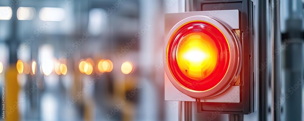 Poster fire alarm idea. a bright red signal light indicating alerts in an industrial setting.
