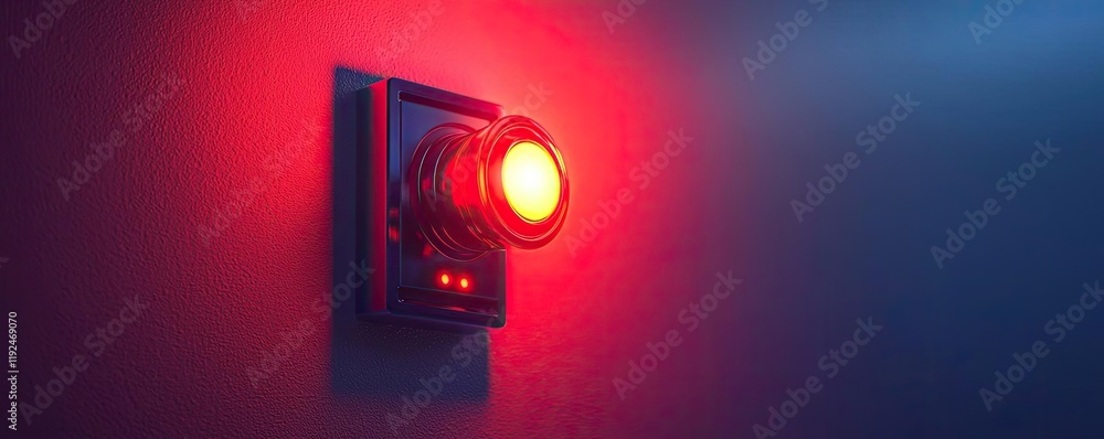 Poster fire alarm idea. a close-up of a red warning light on a wall, symbolizing alertness and attention.