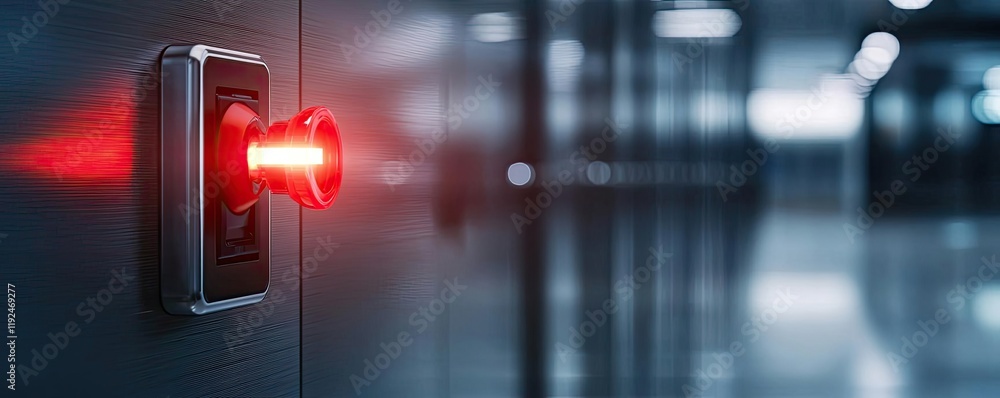 Aufkleber fire alarm idea. a close-up of a futuristic door access control system with a red light indicator.
