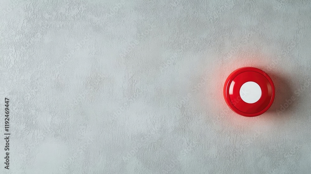 Poster Fire alarm idea. A vibrant red button on a textured surface, symbolizing interaction and engagement.