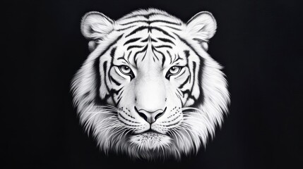 Majestic White Tiger Portrait on Dark Background with Intense Eyes