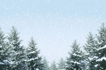 Fototapeta premium Snowfall in a Winter Wonderland Serene Snowy Evergreens Under a Light Blue Sky � Perfect for Holiday and Winter Backgrounds