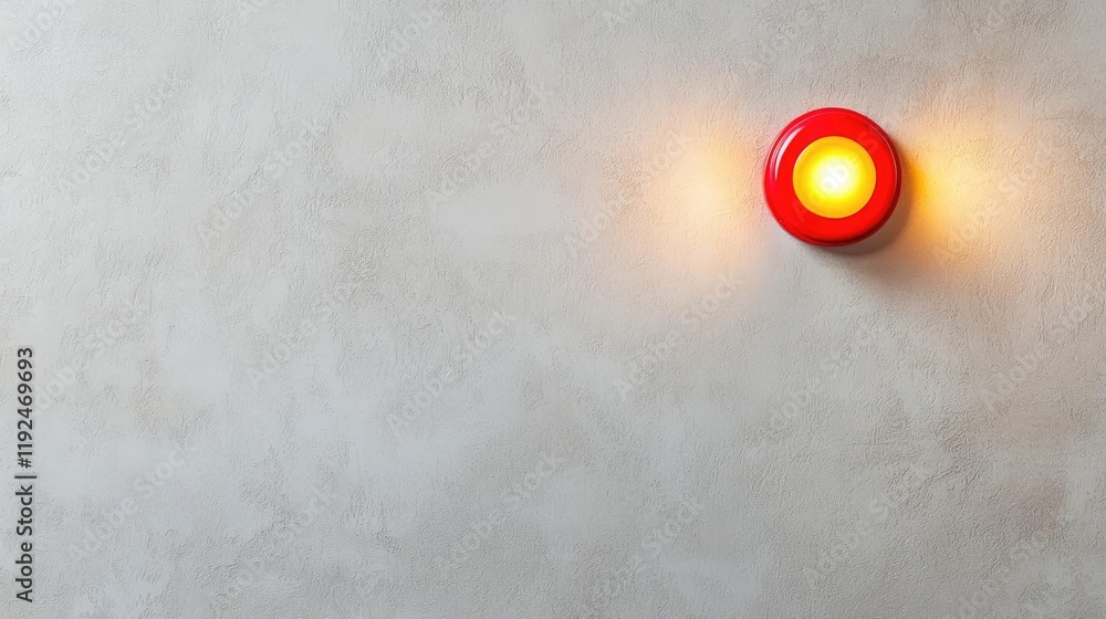 Poster Fire alarm idea. A red alert light glowing against a textured gray background in a modern design setting.