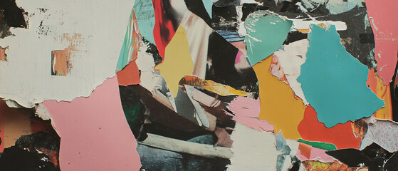 Layered textures create a vibrant punk collage with diverse paper fragments