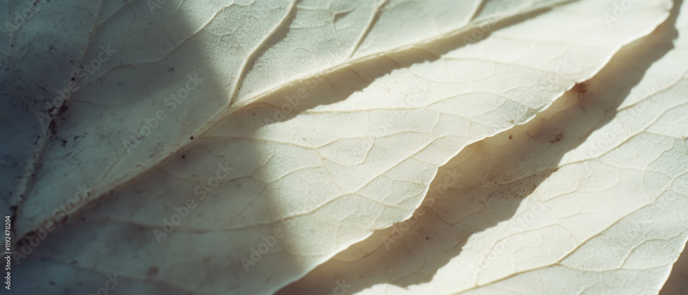 Poster leaf imprints create delicate textures against paper in natural light