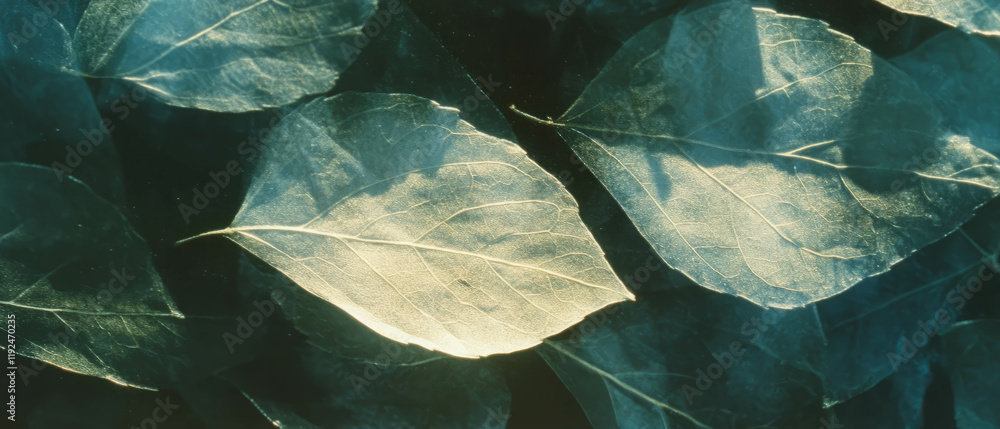 Poster Imprints of leaves on paper showcasing intricate natural patterns and textures