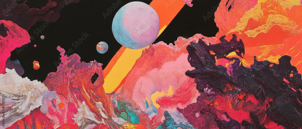 Poster Layered textures and vibrant colors create a visual masterpiece of intricate patterns