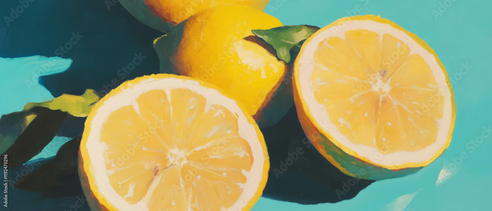 Poster bright lemon abstract shapes create modern citrus art with vibrant colors and dynamic forms