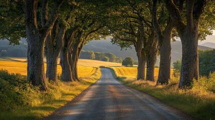 Obraz premium Tranquil Country Road at Golden Hour