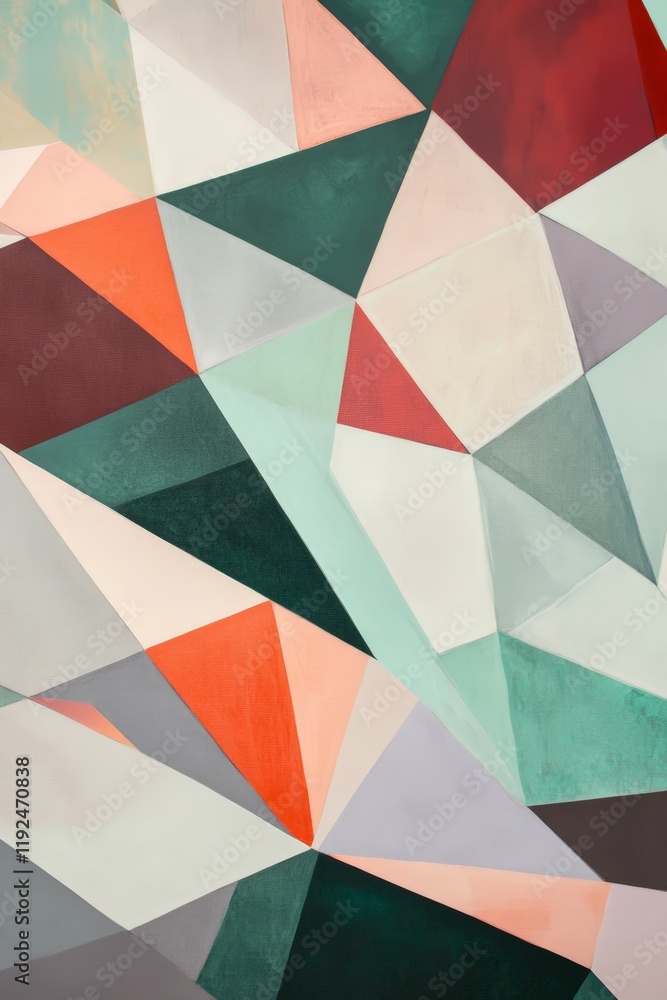 Aufkleber geometric abstract painting in vibrant colors, showcasing a blend of sharp angles and shapes for mod