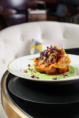 Hot and tasty dish with sauces
