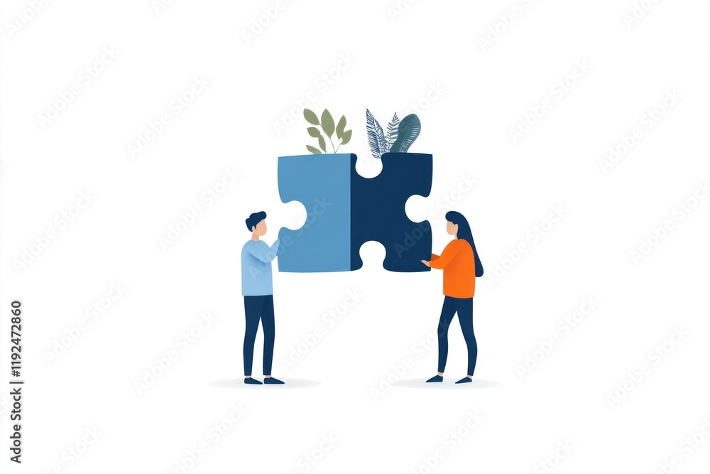 Poster collaborative puzzle solving office environment digital illustration teamwork creative problem-solvi