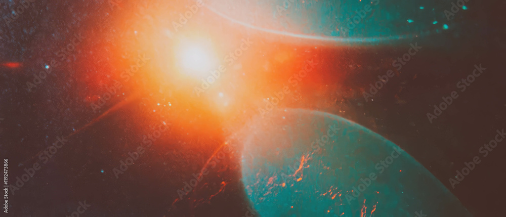 Poster subtle light leaks and vintage lens flares create a retro atmosphere in a soft matte background