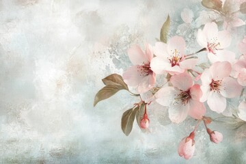 Delicate Cherry Blossom Branch with Textured Background, Soft Pastel Floral Illustration.