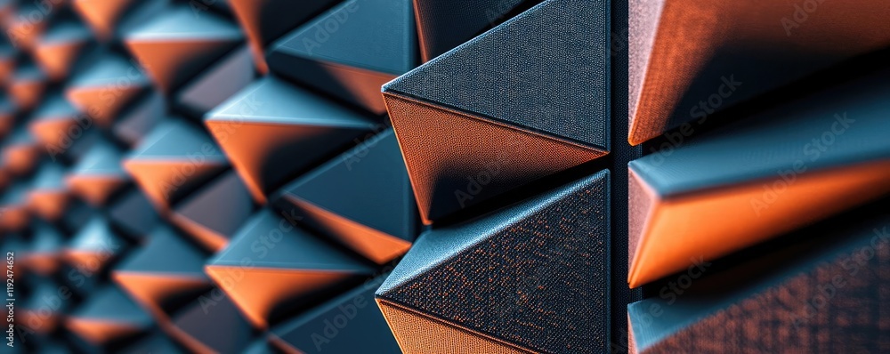 Poster Studio absorber concept. Close-up view of textured geometric shapes with striking contrasts in colors and angles.