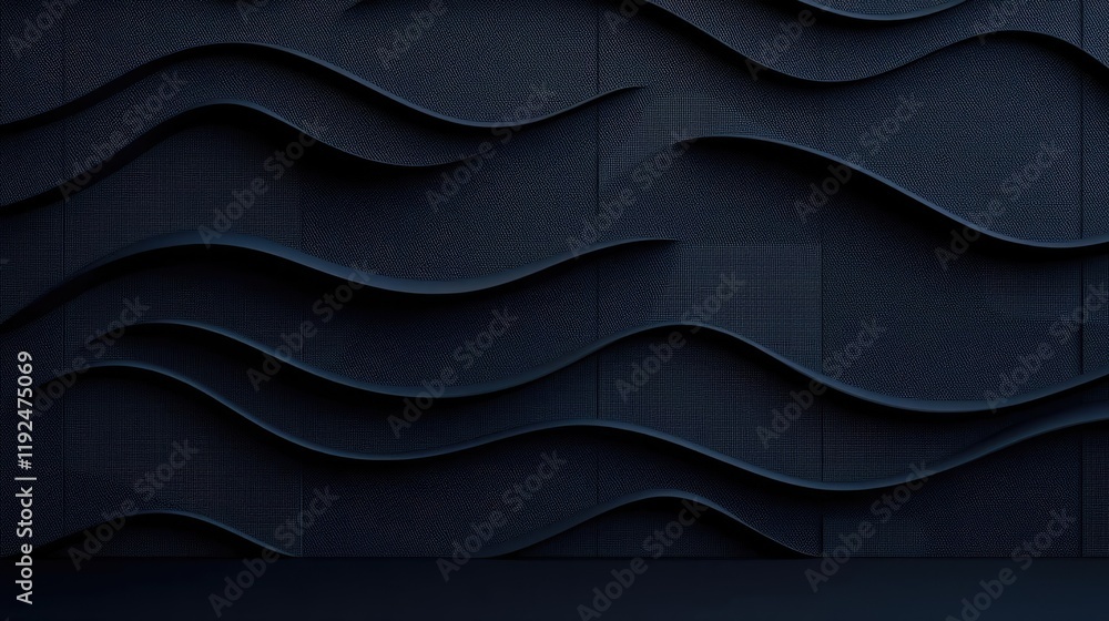 Poster studio absorber concept. sleek black wall design with rhythmic wave patterns for modern interiors.