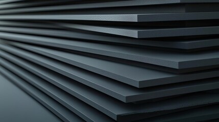 Obraz premium Studio absorber concept. Close-up of stacked black metal sheets showcasing texture and material details.