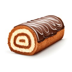Chocolate Swiss Roll, Round Sponge Cake Isolated, Sliced Rolled Vanilla Biscuit with Cocoa Cream Filling