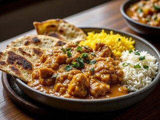 Naklejka premium Lentil Curry with Rice and Naan Bread