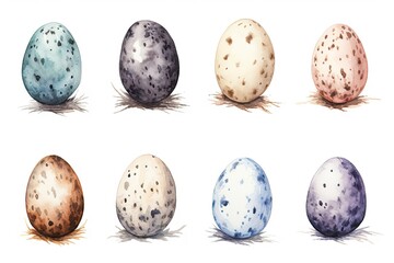 Watercolor Bird Eggs, Watercolour Easter Elements, Hand Drawn Water Color Bird Egg Isolated