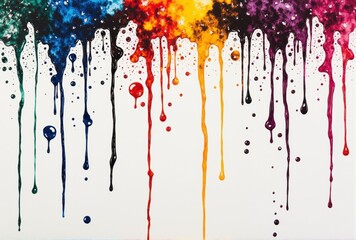 Fototapeta premium Multicolored Paint Drips on White Background