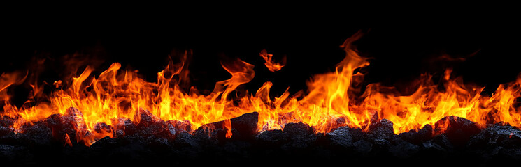 Fire flames on black background. created with Generative AI technology