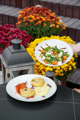 Hot and tasty dish with sauces