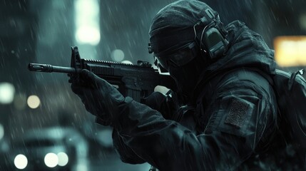 Rainy Night Operation: Urban Warfare Stealth Soldier