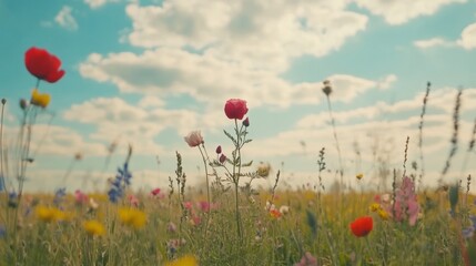 Vibrant Wildflower Meadow Under a Sunny Sky