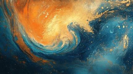 Fototapeta premium Abstract Swirling Gold, Teal, and Orange Fluid Art Background.