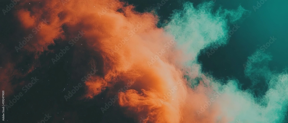 Poster Vibrant nebula clouds with cosmic dust floating in the universe