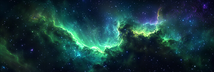 Cosmic Nebula Space Background with Stars and Green Aura