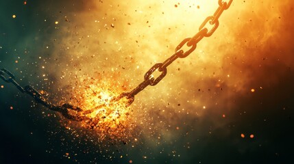 Obraz premium A metal chain link fence in a cosmic scene with stars, nebulae, and explosions against a dark sky, featuring elements of space, fire, and water in an abstract, grunge-style illustration