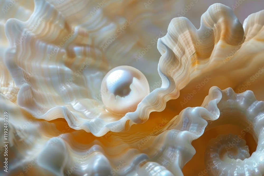 Aufkleber close up of a big pearl resting on a beautiful shell, creating a luxurious and elegant image