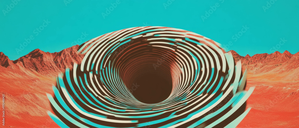 Poster vibrant optical illusion featuring swirling geometric patterns in dynamic landscape