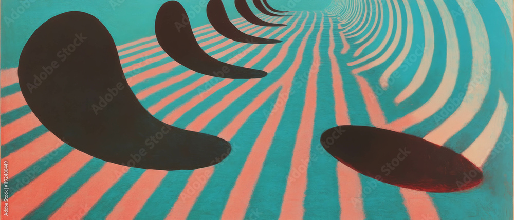 Poster explore optical illusions that create depth and perceptual distortions in vibrant colors
